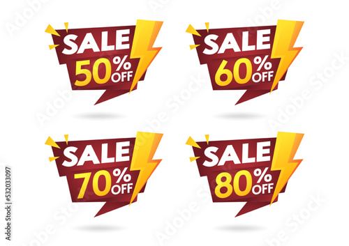 Flash sale banner design. Flash sale poster. Flash sale tag set vector. Sale tag 50%, 60%, 70% and 80%