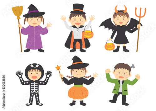 ハロウィン_仮装_子ども_イラスト_セット
