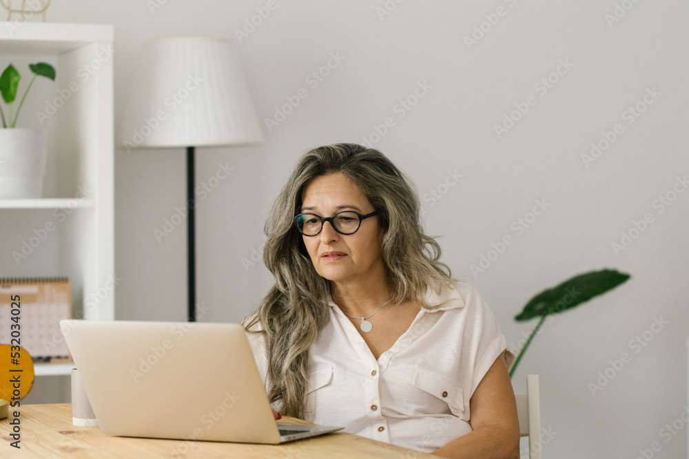 Portrait of adult woman working from home, businesswoman working at home office Portrait of adult woman working from home, businesswoman working at home office