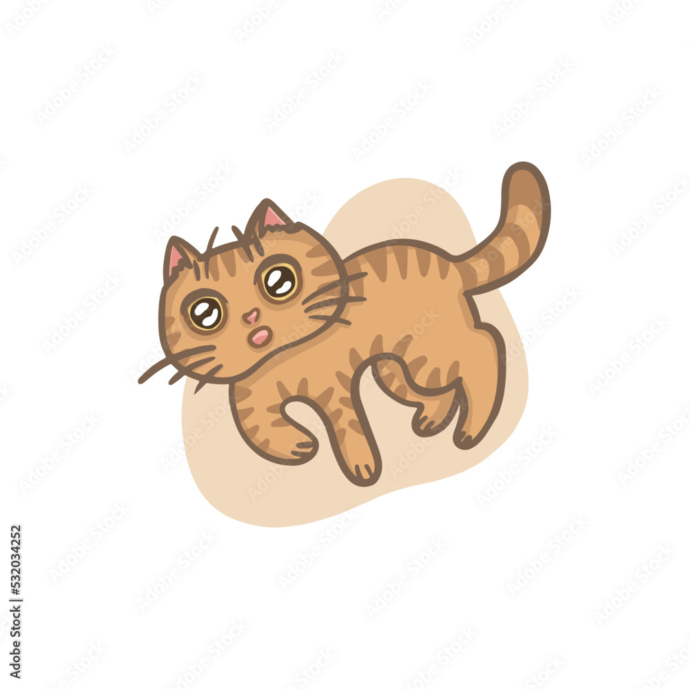 Happy funny amusing cat in pastel color. Sticker playing kitten in hand drawn style. Pet animal isolated on white background. Vector illustration. Happy funny amusing cat in pastel color. Sticker playing kitten in hand drawn style. Pet animal isolated on white background. Vector illustration.