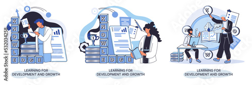 Learning development and growth. Self-learning metaphor, online emoloyee education distance e-learning. Skill improvement. Self development program way to success. Goal achieving professional training © Dmytro