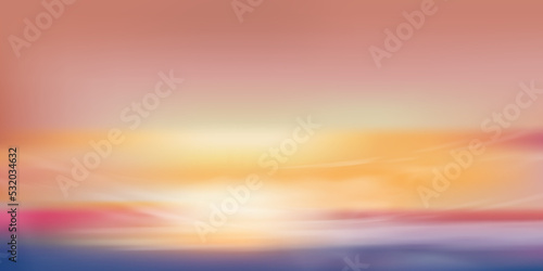 Sunrise in Morning with Orange,Yellow and Pink sky, Dramatic twilight landscape with Sunset in evening, Vector mesh horizon Sky banner of Sunset or sunlight for four seasons background