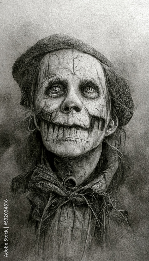 Fototapeta premium Halloween illustration pencil drawing style. Spooky, horror Halloween background. 3D illustration.