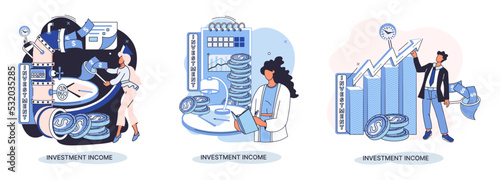 Investment, saving money and finance growth business concept metaphor. Analyzes charts and indicators of income growth. Investment income from securities and other non-commercial investments dividends