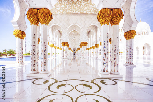 Pillars of Sheikh Zayed Mosque during a Sunny Day in Abu Dhabi