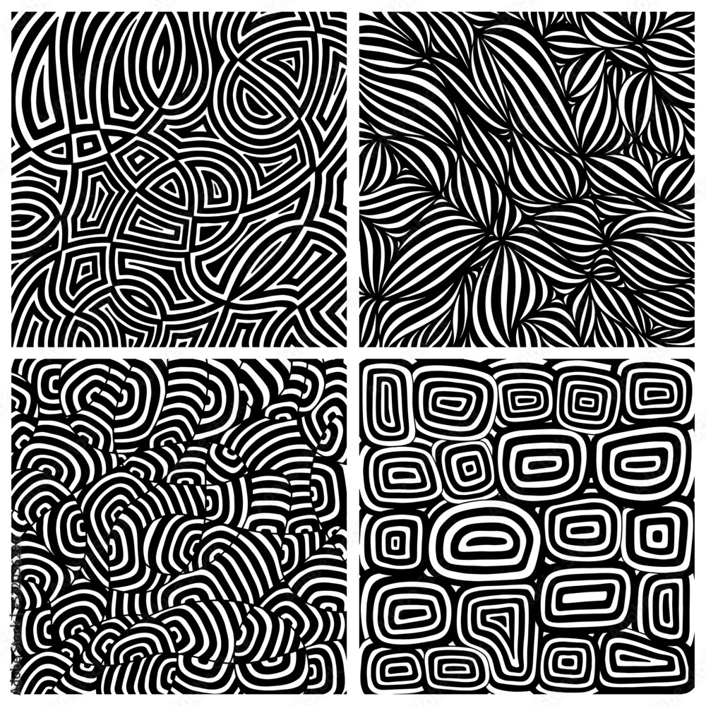 Scattered Geometric Line Shapes. Hand drawn Doodle elements. Abstract Background Design. Vector Black and White Pattern.