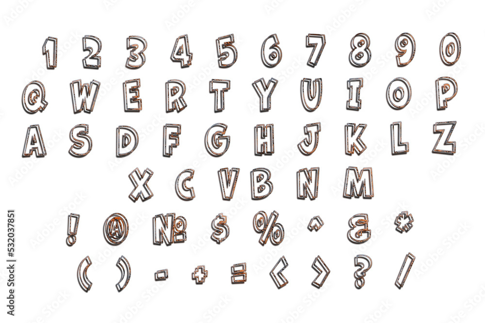 Word- design letters. Background pattern- weathered iron
