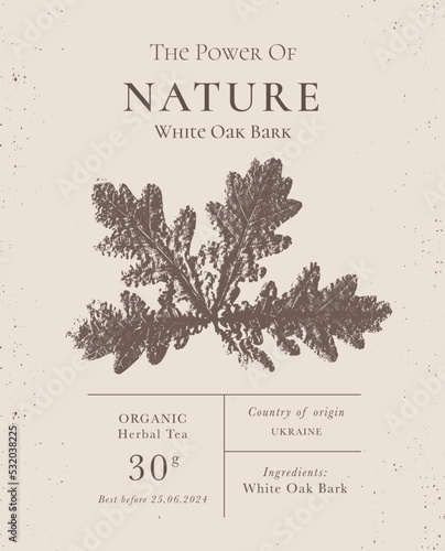 Elegant Label for Natural organic herbal products. Vintage packaging design collection for Cosmetics, Pharmacy, healthy food. Dried leaves, real herbarium