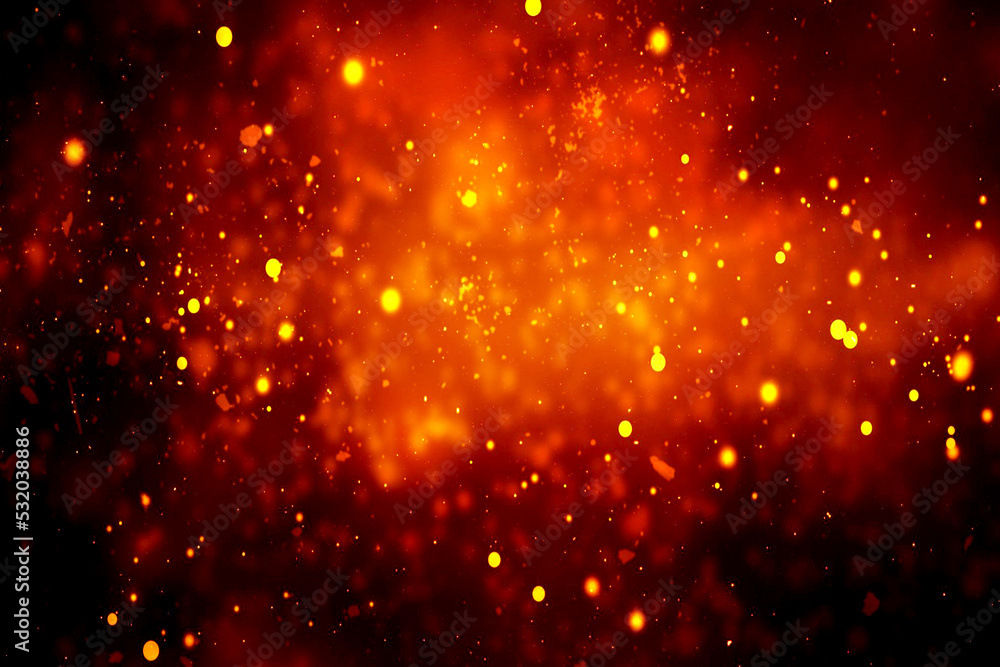 big extremely hot explosion with sparks and red hot smoke, against black background