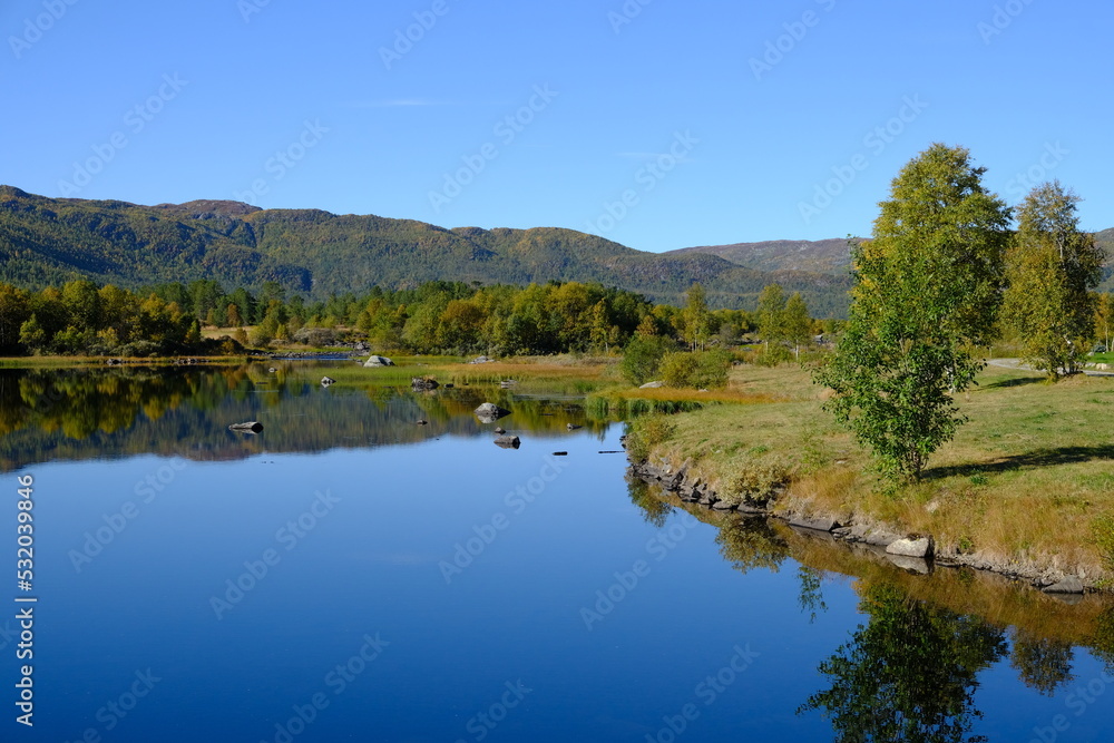 Lake and mountains in Autumn, Geilo, Norway