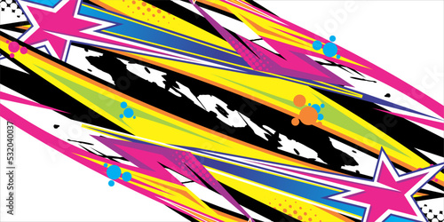 racing background vector design with a pattern of stripes and stars in bright colors and rounded circles