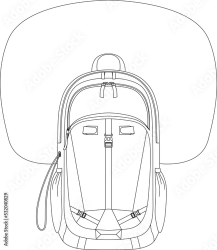 Avalanche irbag System, Avalanche backpack safety from snow avalanches for skiers and snowboarders sketch drawing, contour lines drawn sport equipment