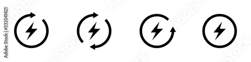 Conjunto de iconos de energía renovable. Concepto de ecología y sostenibilidad. Ahorrar y reciclar energía eléctrica. Ilustración vectorial