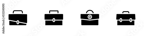 Conjunto de icono de maletín de negocios, de diferentes estilos. Concepto de accesorio para almacenar documentos o equipaje. Ilustración vectorial