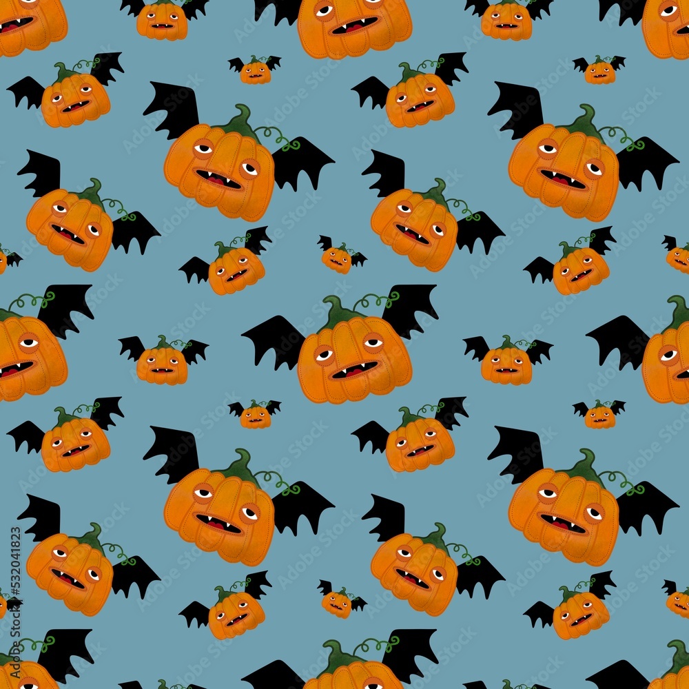 Kawaii cute cartoon Halloween pumpkins seamless pattern for wrapping and fabrics and textiles and kids print Kawaii cute cartoon Halloween pumpkins seamless pattern for wrapping and fabrics and textiles and kids print