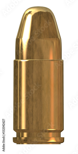 A 3D illustration of a pistol bullet