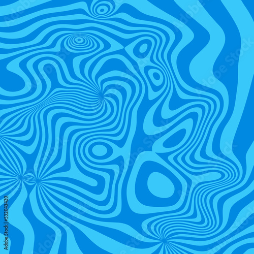 Abstract Wavy Blue Trippy Pattern. Psychedelic Vector Swirl Background. 1970 Aesthetic Texture with Flowing Waves