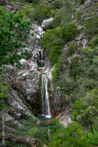 front view from above of a natural waterfall in peneda geres park photo