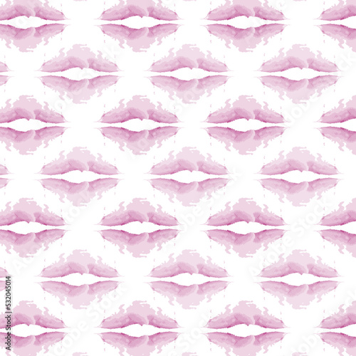 Pattern from abstract spots in the form of lips in trendy purple hues in watercolor manner.