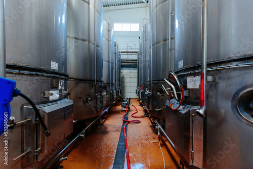 Tablou pe pânză Large tanks for grape juice clarification in the modern winery