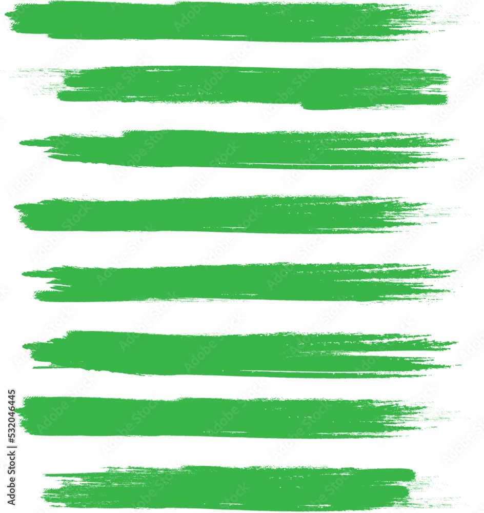 Green brush stroke set isolated on background. Collection of trendy brush stroke vector for green ink paint, grunge backdrop, dirt banner, watercolor design and dirty texture. Brush stroke vector