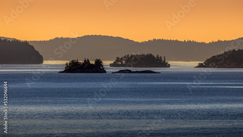 Islands of the west coast of Canada at sunset