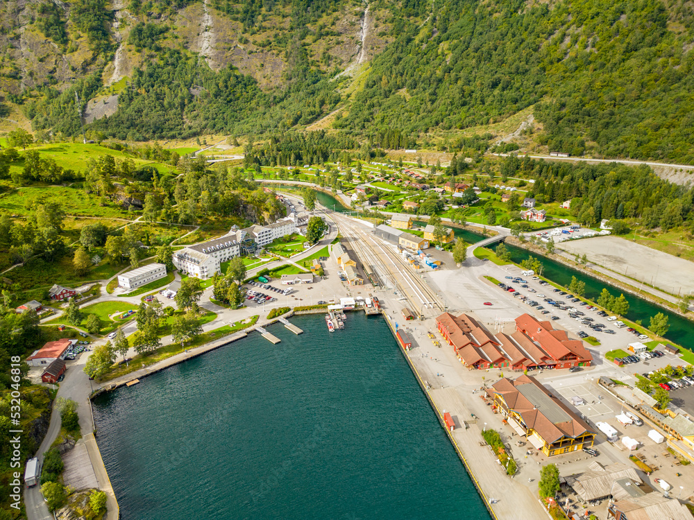 Aerial drone photo of Flam Norway