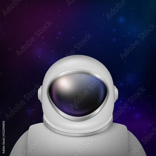 Vector 3d Realistic Spaceman, Astronaut. Spacesuit, Astronaut Helmet on Space Background. Cosmonaut Suit with Transparent Glass Visor for Space Exploration. White Suit for Spaceman, Protection