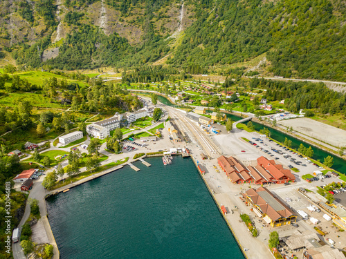 Aerial drone photo of Flam Norway