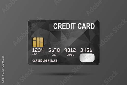 Vector 3d Realistic Black Credit Card Isolated. Design Template of Plastic Credit or Debit Card for Mockup, Branding. Credit Card Payment Concept. Front View