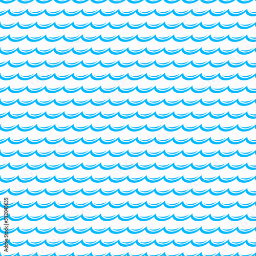 Blue ocean waves seamless pattern. Ocean and sea water flow textile or marine fabric print, wrapping paler wavy background, river blue stream vector wallpaper with blue waves lines photo