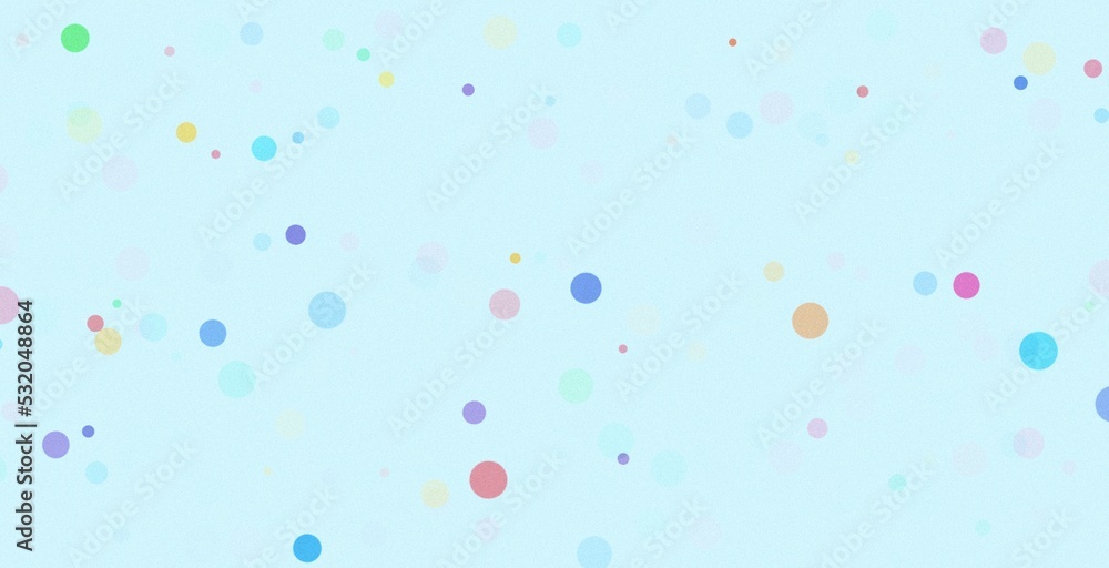 Colorful dots on light blue background. Retro pastel tone colors. Confetti rain.