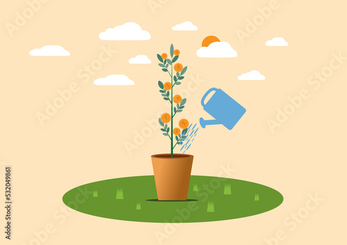 vector illustration long term investment, time investing, success takes time, growth profit, time management, time is money