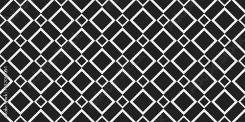White frames of rhombuses connected to each other on a black background. For prints, decoration, textile, digital.