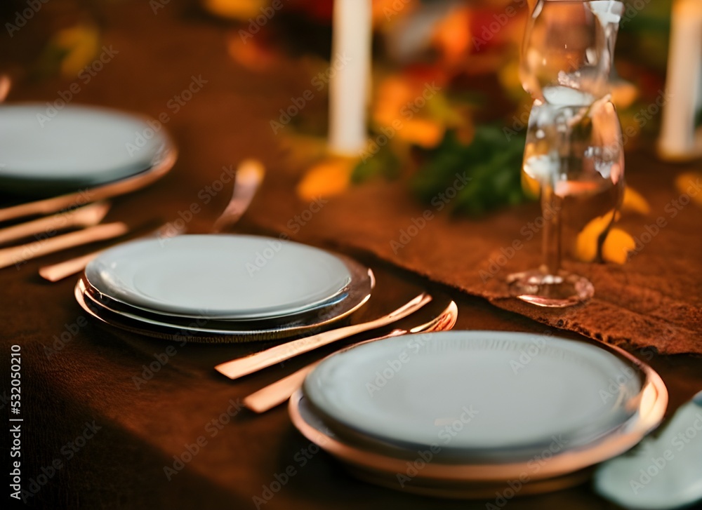 Obraz premium Table set for thanksgiving. Pumpkin, festive dinner, table setting