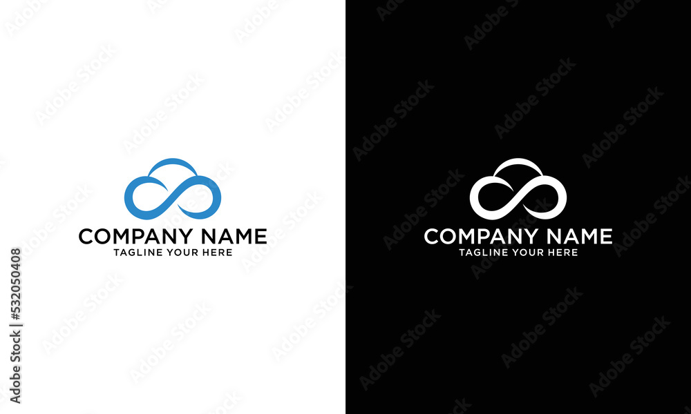 cloud infinity database logo vector on a black and white background. cloud infinity database logo vector on a black and white background.