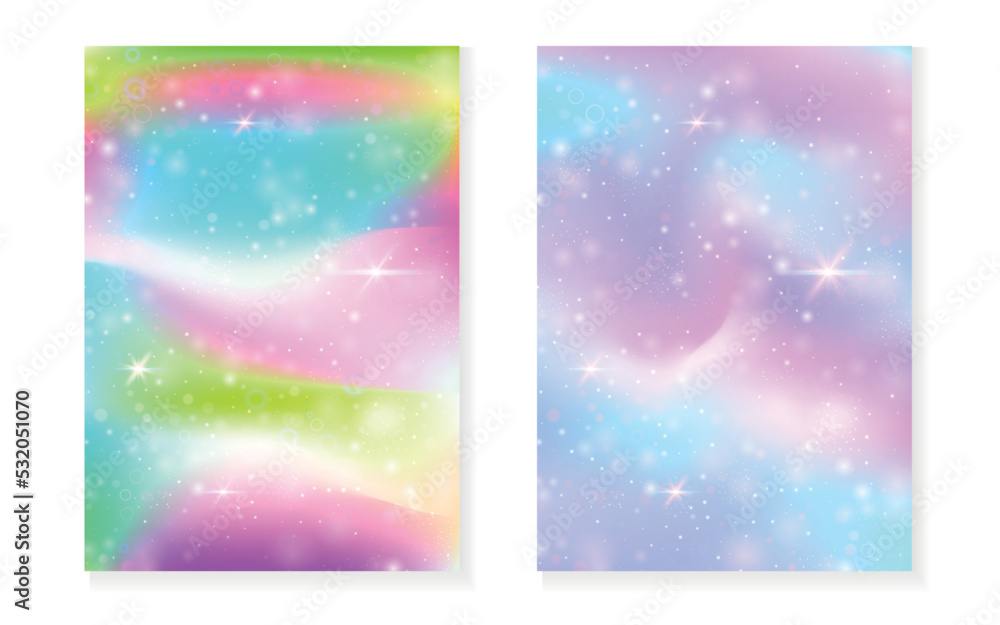 Unicorn background with kawaii magic gradient. Princess rainbow hologram. Unicorn background with kawaii magic gradient. Princess rainbow hologram.