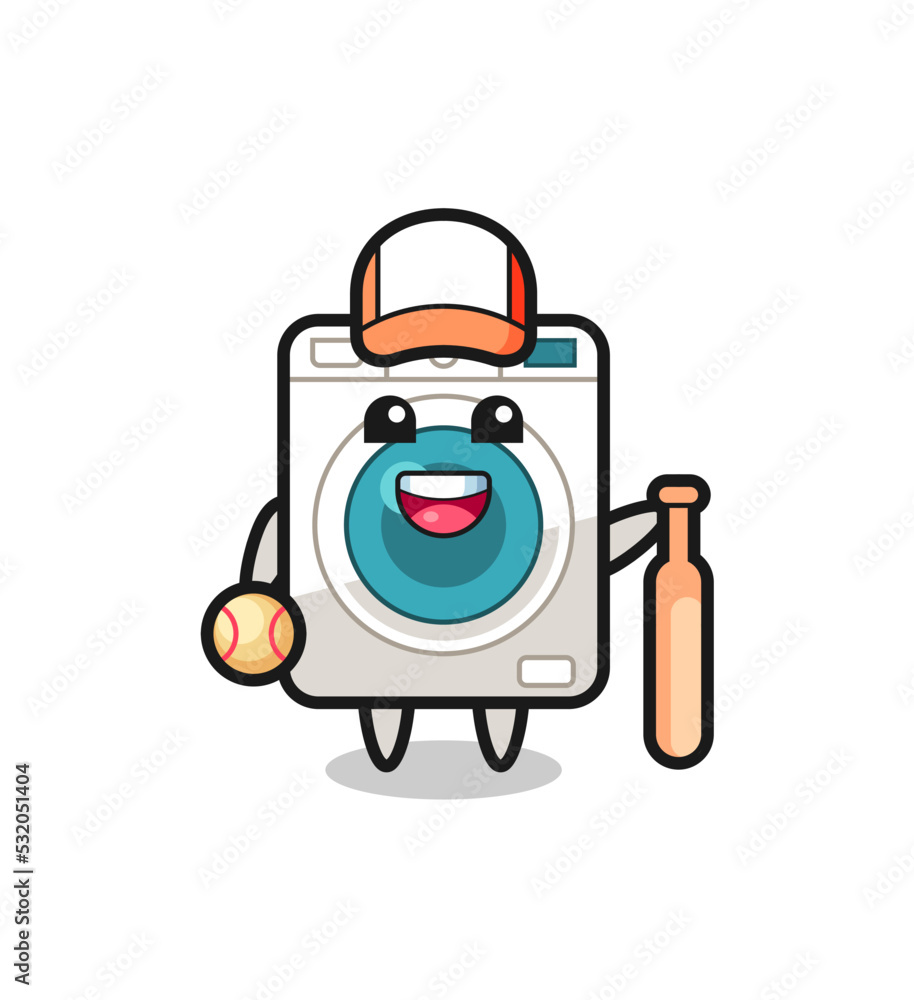 Cartoon character of washing machine as a baseball player Cartoon character of washing machine as a baseball player