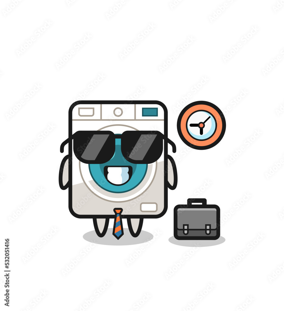 Cartoon mascot of washing machine as a businessman