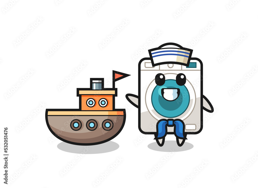 Naklejka premium Character mascot of washing machine as a sailor man