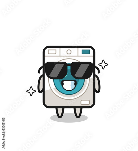 Cartoon mascot of washing machine with cool gesture