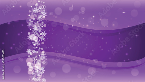Winter border with ultra violet snowflakes. New Year backdrop. Snow frame for flyer, gift card, invitation, business offer and ad. Christmas trendy background. Holiday frosty banner with winter border