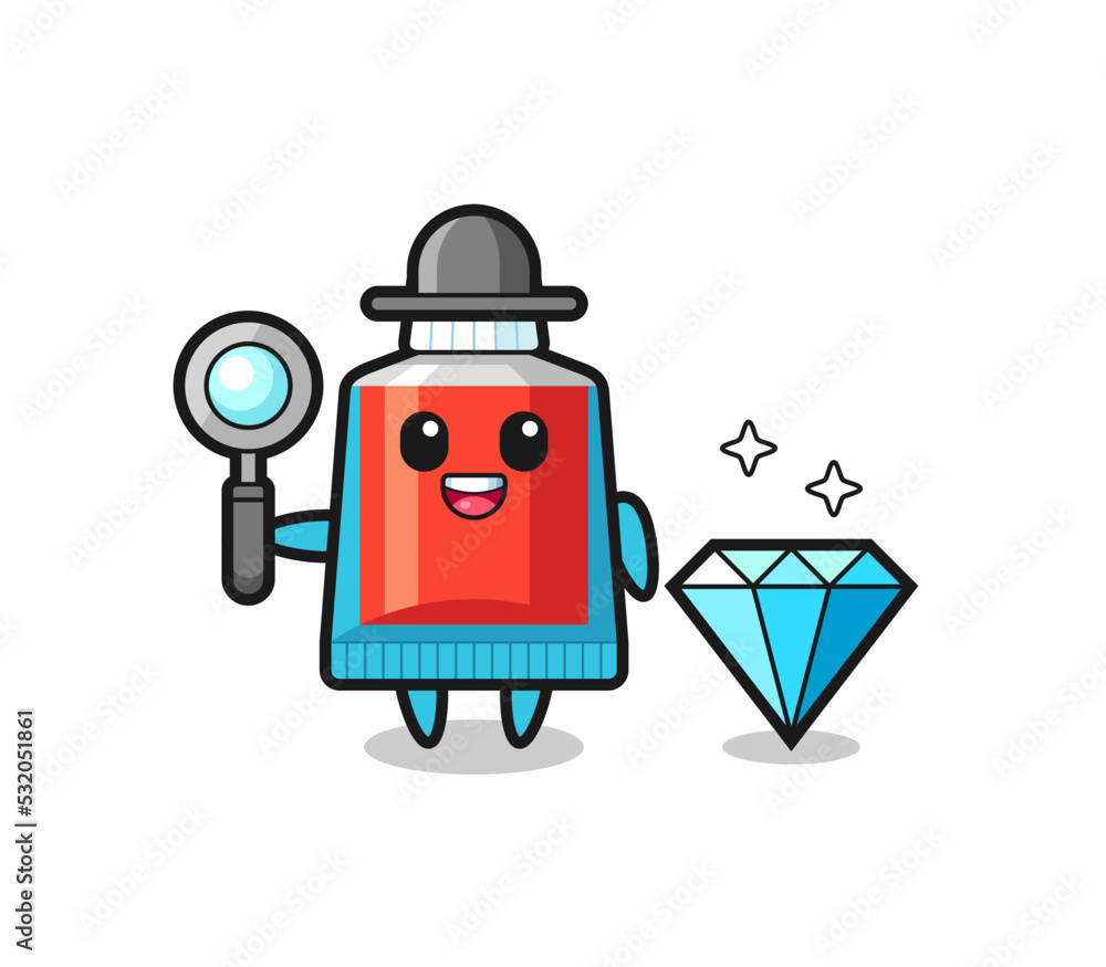 Illustration of toothpaste character with a diamond Illustration of toothpaste character with a diamond