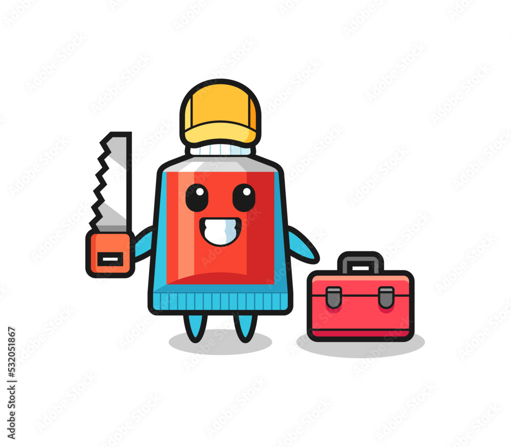 Illustration of toothpaste character as a woodworker Illustration of toothpaste character as a woodworker