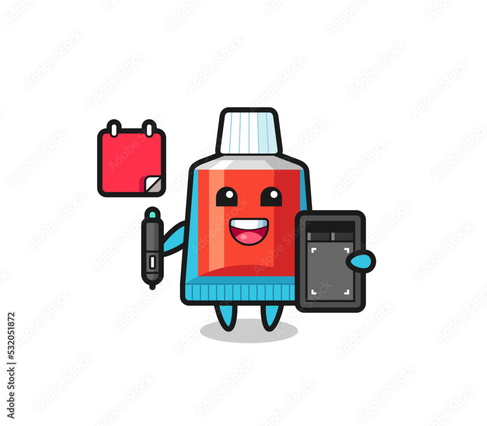 Illustration of toothpaste mascot as a graphic designer