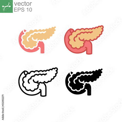 Part of digestive system, large gland in stomach for medical info graphics. Human internal organ, inner body part. Outline. Pancreas icon. Vector illustration. Design on white background. EPS10