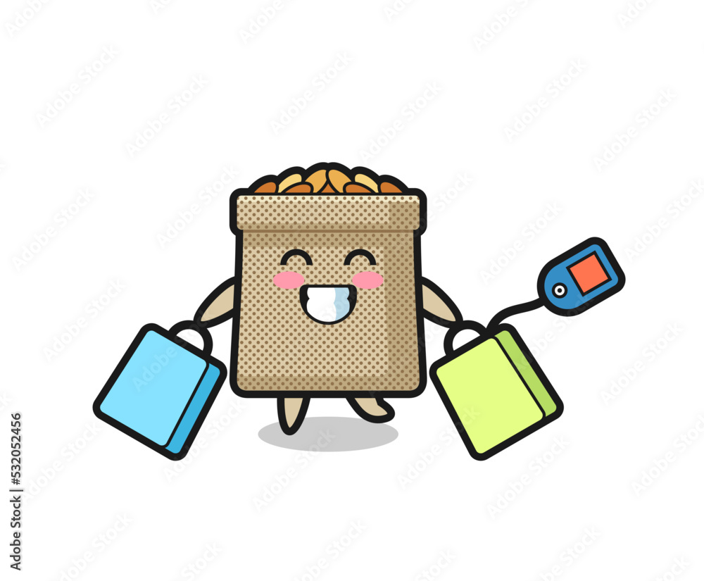 Φωτογραφία wheat sack mascot cartoon holding a shopping bag