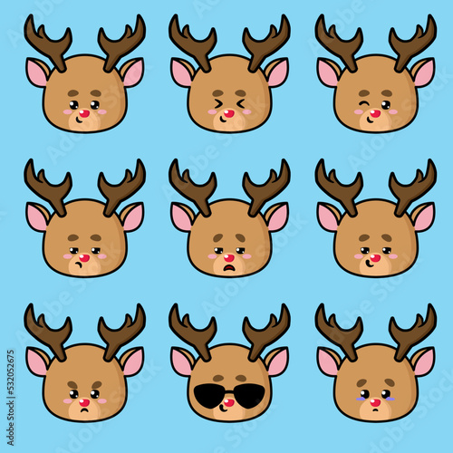 Cute Deer Expression. Emoticon of Cute Deer. Cute Christmas Deer