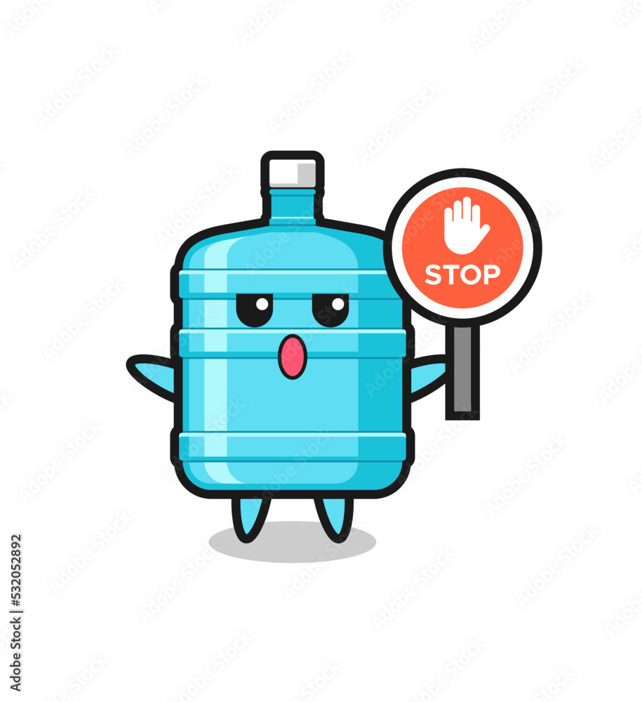 gallon water bottle character illustration holding a stop sign gallon water bottle character illustration holding a stop sign