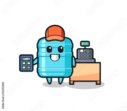 Illustration of gallon water bottle character as a cashier